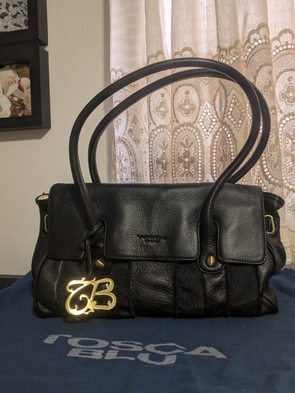 Black Tosca Blu Leather Shoulder Bag